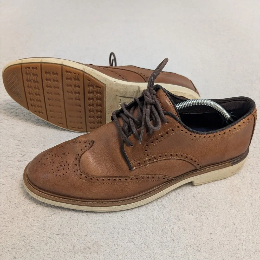 Cole Haan Go To Wingtip Oxford Men's 10 M British Tan C34120 Leather Dress Shoes